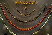 Series of minoan necklaces and jewels, some of bone and ivory. Heraklion, Crete Greece.